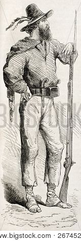 Illustrazione vecchio del sentinella volontari Garibaldini. Creato da vermi, pubblicato su L'Illustration, Jour