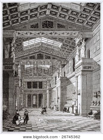 Walhalla templo interior, vieja ilustración. Creado por Pisan, publicada en Magasin Pittoresque, Pari