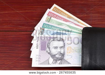 Estonian Money In The Black Wallet - Kroon