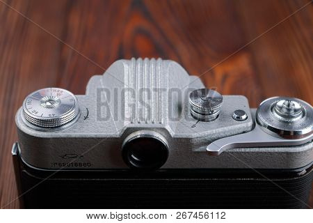 Moscow, Russia, April 20, 2017. The Old Soviet 35 Mm Slr Camera Kristall, Released1962.