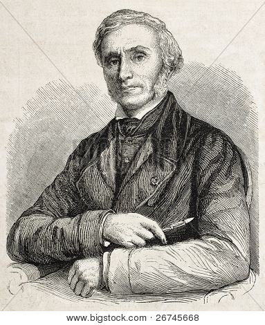 Louis Hersent gamle graveret portræt, fransk maler. Lavet af Rousseau, offentliggjort på L'Illustratio