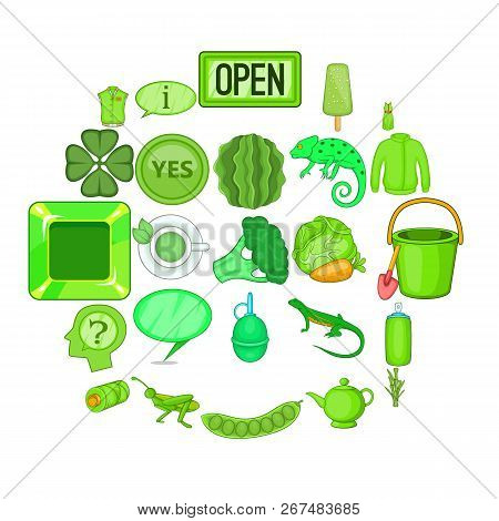 Tea Plantations Icons Set. Cartoon Set Of 25 Tea Plantations Vector Icons For Web Isolated On White 