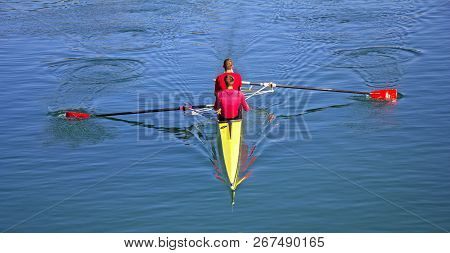 Two Scull Rowing Competitor, Rowing Race Two Rower