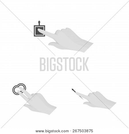 Vector Illustration Of Touchscreen And Hand Icon. Set Of Touchscreen And Touch Vector Icon For Stock