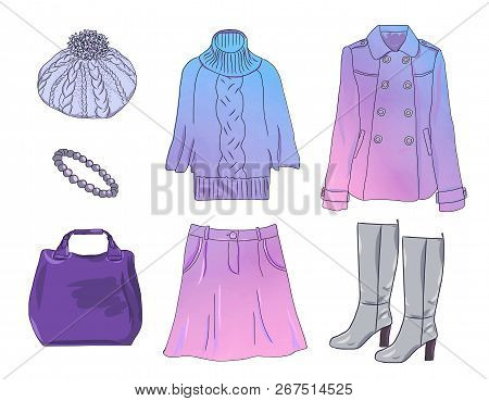 Vector Stylish Fashion Set Of Women Clothes