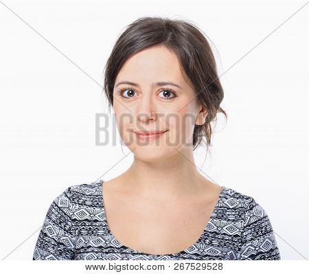 Portrait Of Nice Young Woman Smiling, Isolated On White