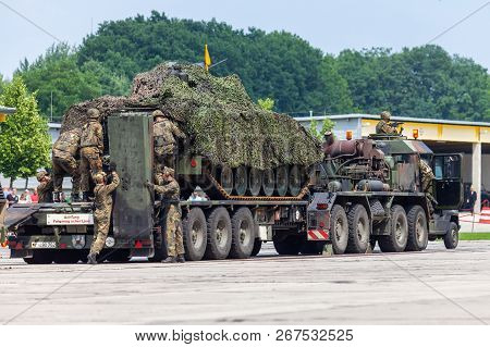 Burg / Germany - June 25, 2016: German Armored Infantry Vehicle, Marder From Bundeswehr Stands On He