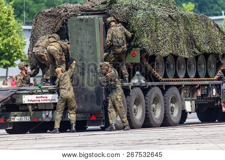 Burg / Germany - June 25, 2016: German Armored Infantry Vehicle, Marder From Bundeswehr Stands On He