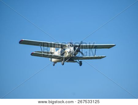 Aircraft Agricultural Aviation An-2. The Spraying Of Fertilizers And Pesticides On The Field With Th