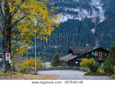 Landscape With Mountain Village In Autumn