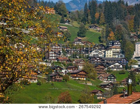 Landscape With Mountain Village In Autumn