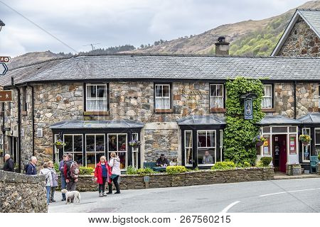 Beddgelert , Wales - May 03 2018 : Many Houses In Beddgelert Are Historic Traditional Stone Cottages