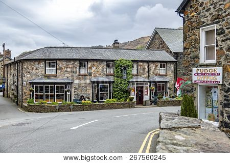 Beddgelert , Wales - May 03 2018 : Many Houses In Beddgelert Are Historic Traditional Stone Cottages
