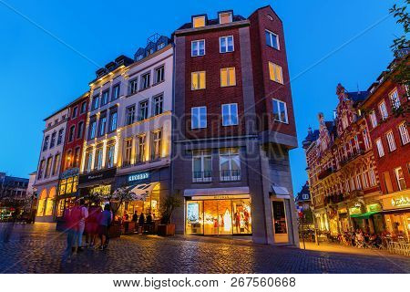 Night View In The Old Town Of Aachen, Germany, At Night