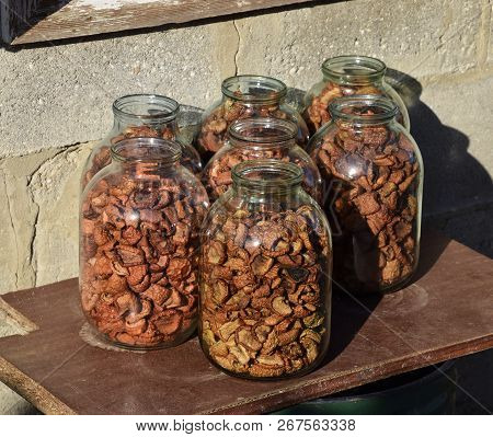 Dried Fruits In The Three-liter Jar. Dried Apples, Cut Into Slices.
