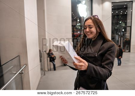 Barcelona, Spain - November 07, 2018: Woman Holding A New Ipad Pro