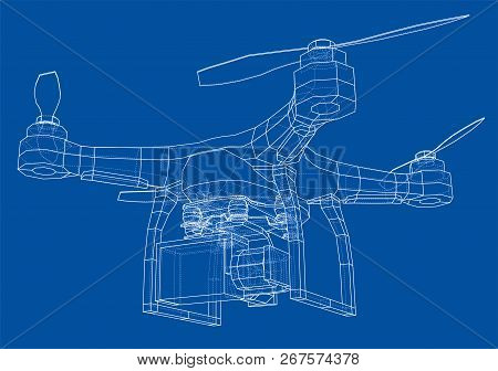 Drone Concept. Vector Rendering Of 3d. Wire-frame Style. The Layers Of Visible And Invisible Lines A