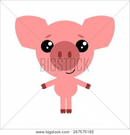 Symbol Of 2019. Cute Vector Pig.piggy Smiling. White Background. Flat Design. Vector.