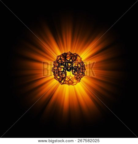 Abstract 3d Rendering Concept Of High Poly Sphere With Chaotic Mesh Grid Cellular Mulecular Structur