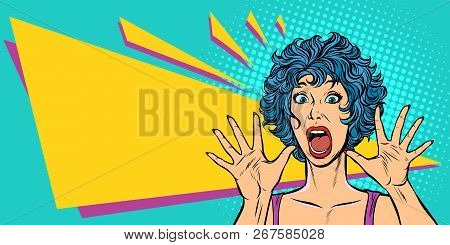 Woman Panic, Fear, Surprise Gesture. Pop Art Retro Vector Illustration. Girls 80s