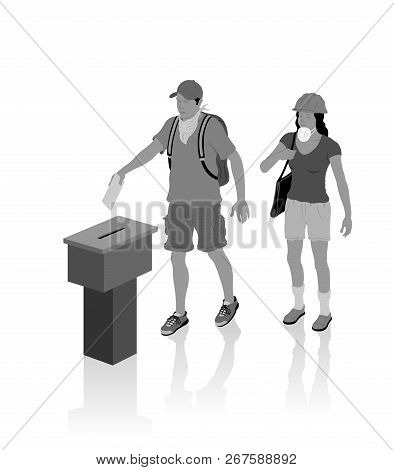 Protest Voters Are Voting For Election With Ballot Box. All The Objects, Shadows And Background Are 