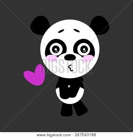 Cute Vector Panda. Panda Kissing. Gray Background. Flat Design. Vector.