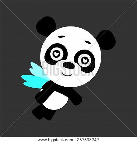 Cute Vector Panda. Panda In Love. Gray Background. Flat Design. Vector.