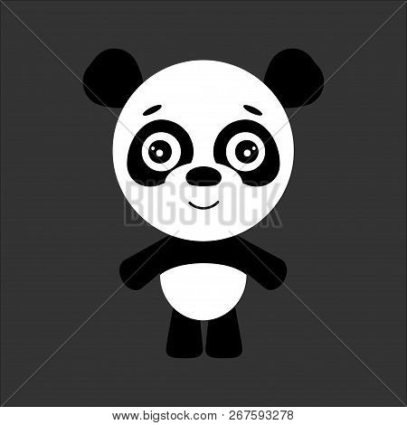 Cute Vector Panda. Panda Smiling. Gray Background. Flat Design. Vector.