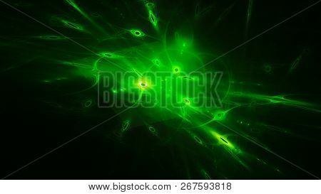 Green Glowing Qubits, Computer Generated Abstract Background, 3d Rendering