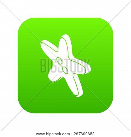 Star Clothes Button Icon Green Vector Isolated On White Background