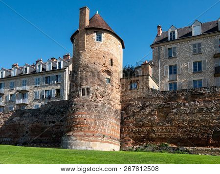 Ancient Monument Of The City Of Le Mans. Old City Wall.
