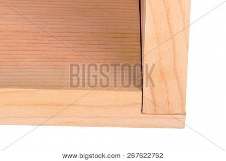 Close-up Of Two Boards Forming A Woodworking Rabbet Or Rebate Joint Isolated Against A White Backgro
