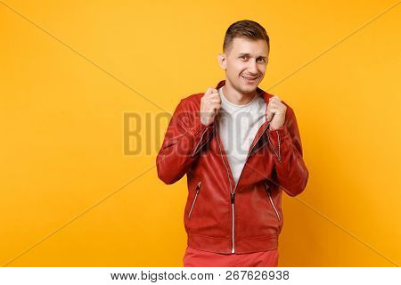 Portrait Vogue Confident Handsome Young Man 25-30 Years In Red L