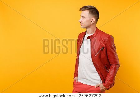 Portrait Vogue Confident Handsome Young Man 25-30 Years In Red L