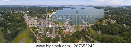 Hingham Harbor Panorama Aerial View In Hingham Near Boston, Massachusetts, Usa.