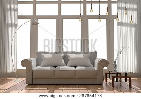 Living Room Interior Design - Scandinavian Style. 3d Rendering