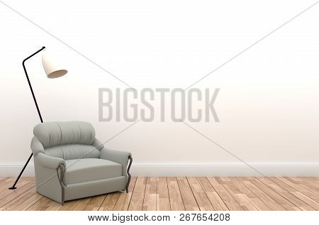 Interior Sofa And Lamp On Empty White Wall Background,3d Rendering