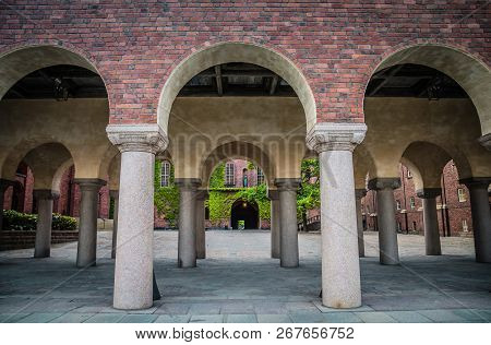 View Of Stockholm City Hall Courtyard Building (stadshuset) Of Municipal Council And Nobel Prize Thr