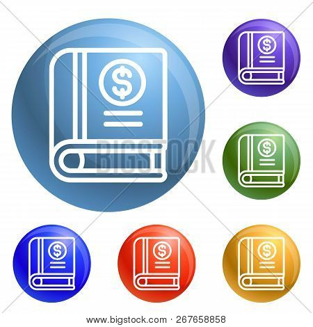 Money Book Icons Set Vector 6 Color Isolated On White Background