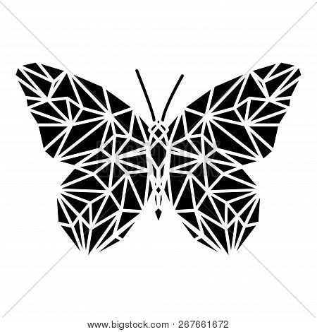 Polygonal Butterfly Isolated On White. Low Poly Insect Illustration. Triangle Color Animal Image. Po
