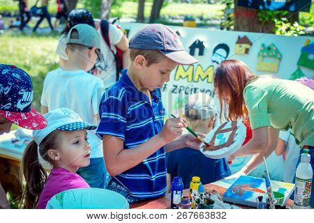 Zaporozhia/ukraine- June 2, 2018: Charity Family Festival - Boy, Participating At Art And Craft Outd