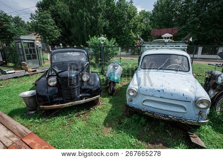 Myshkin, Russia - July 8, 2013: Museum Of Retro Cars: Moskvitch 400-420 And Zaz 965 Zaporozhets