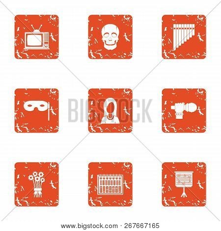 Netmask Icons Set. Grunge Set Of 9 Netmask Icons For Web Isolated On White Background