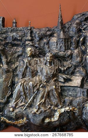ZAGREB, CROATIA - MARCH 31: Saints Protasius and Gervasius, bass relief in Chapel of Saint Dismas in Zagreb, Croatia on March 31, 2015
