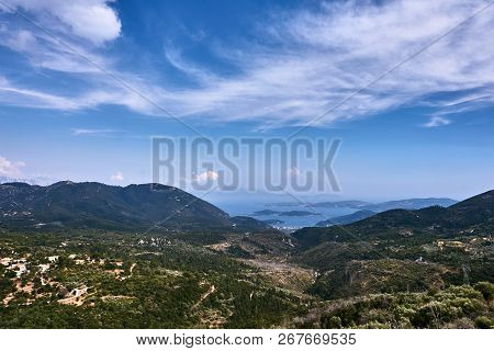 The Bay, Port And City Of Nydri On The Island Of Lefkada In Greece