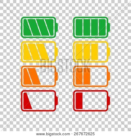 Battery Icon Vector Set On Isolated Background. Symbols Of Batte