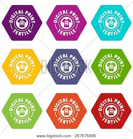 Digital Print Textile Icons 9 Set Coloful Isolated On White For Web