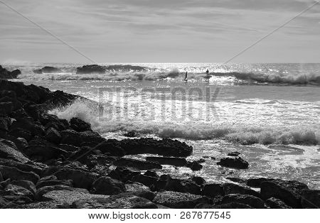 Praia Do Ingrina In Winter In Black And White