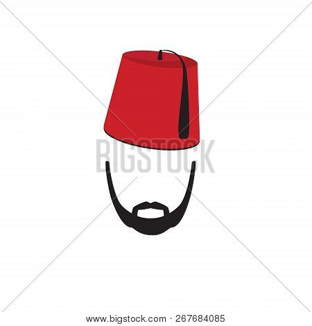 Turkish Man Wearing Fez Logo In Isolated White Background. Vector Illustration