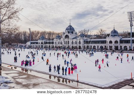 Budapest, Hungary - December 31, 2018: City Park Ice Rink On January 03, 2018 In Budapest, Hungary. 